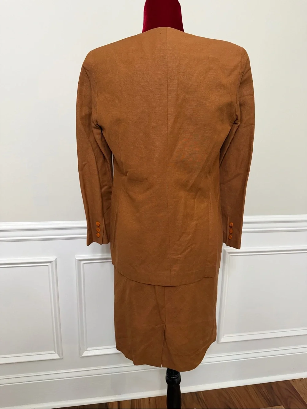 Vintage Amanda Fielding Petites Linen-Blend Skirt Suit - Toffee Brown 4P/10P Mix